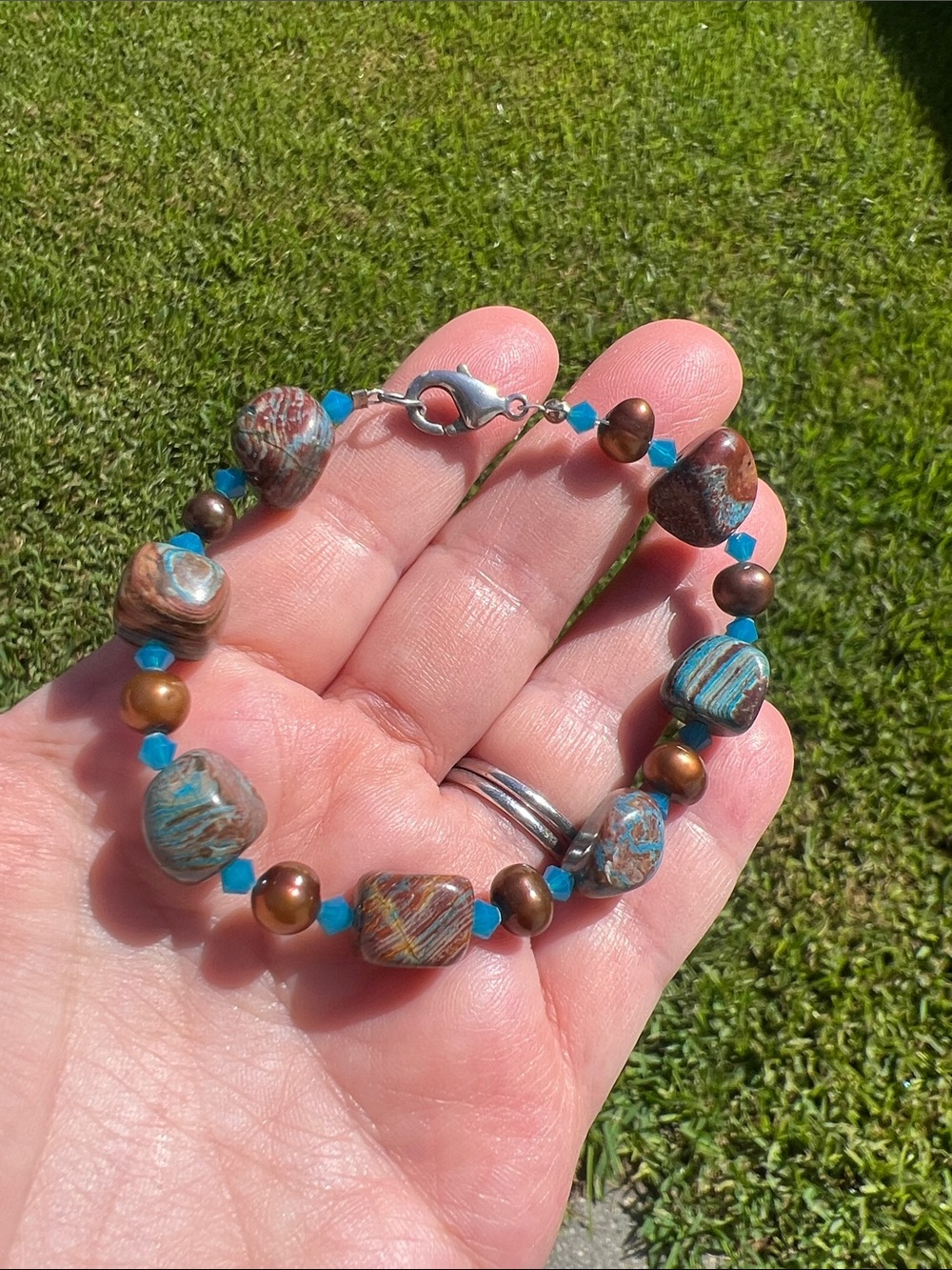 Hand Crafted Turquoise and Brown Beaded Bracelet